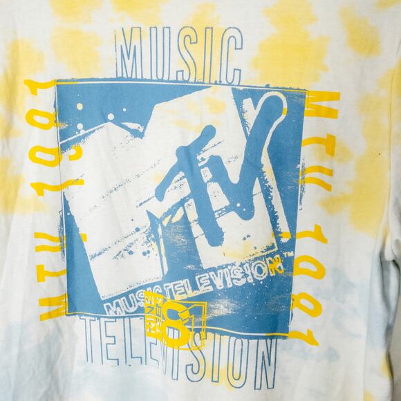 MTV Graphic Hoodie Yellow Blue Tie Dye Size L Retro 80s - Picture 3 of 8